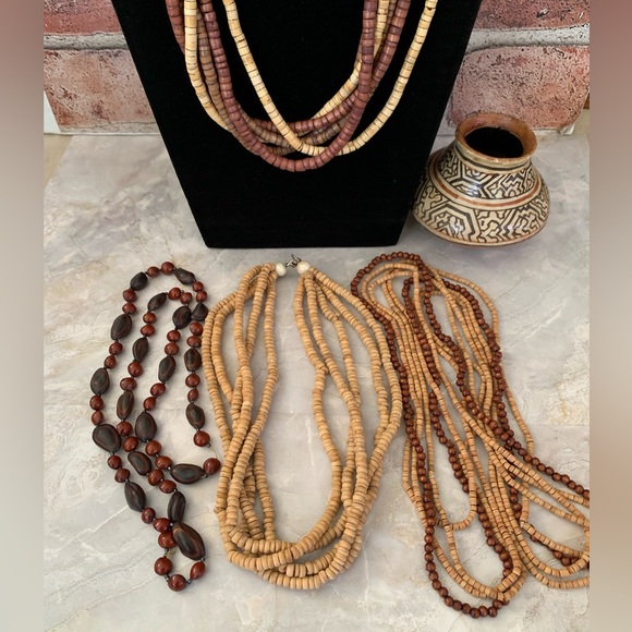 🔥3 Natural Wood Beaded Necklace Set - Picture 3 of 4